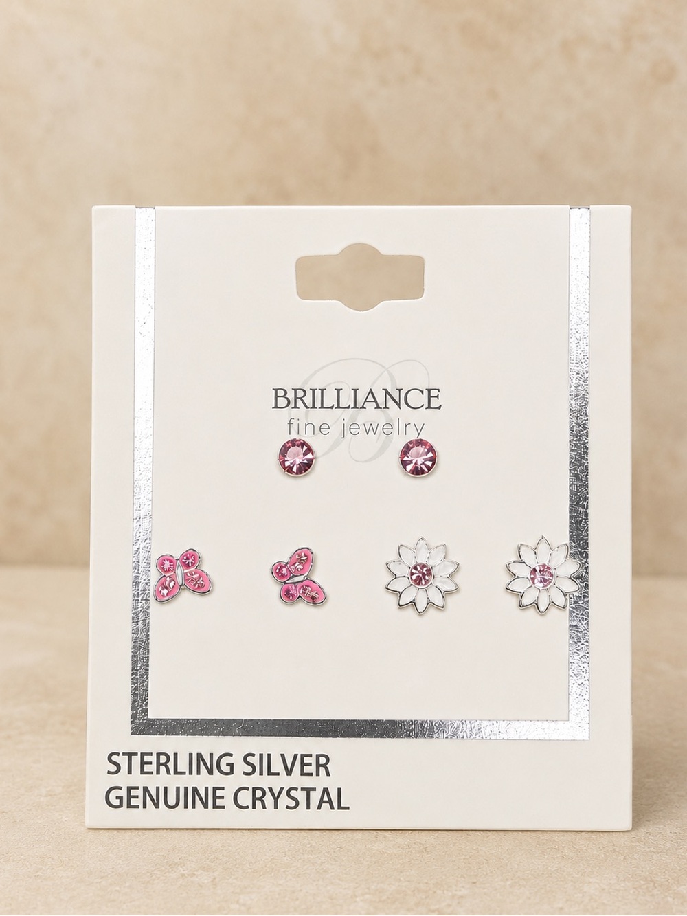 Pink Sterling Silver Crystal Stud Earring Set